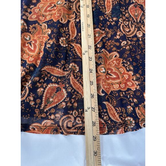 PerSeption Concepts XL Navy Blue Orange Button front V-neck Sheer Blouse Top - Picture 15 of 15